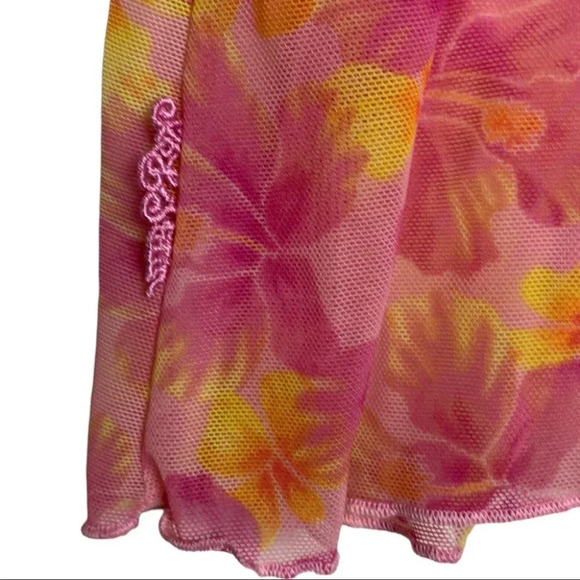 Silk & Satin Y2K Hawaiian Floral  Sheer Slip Dress Size Large Pink Orange Sexy - Picture 8 of 8